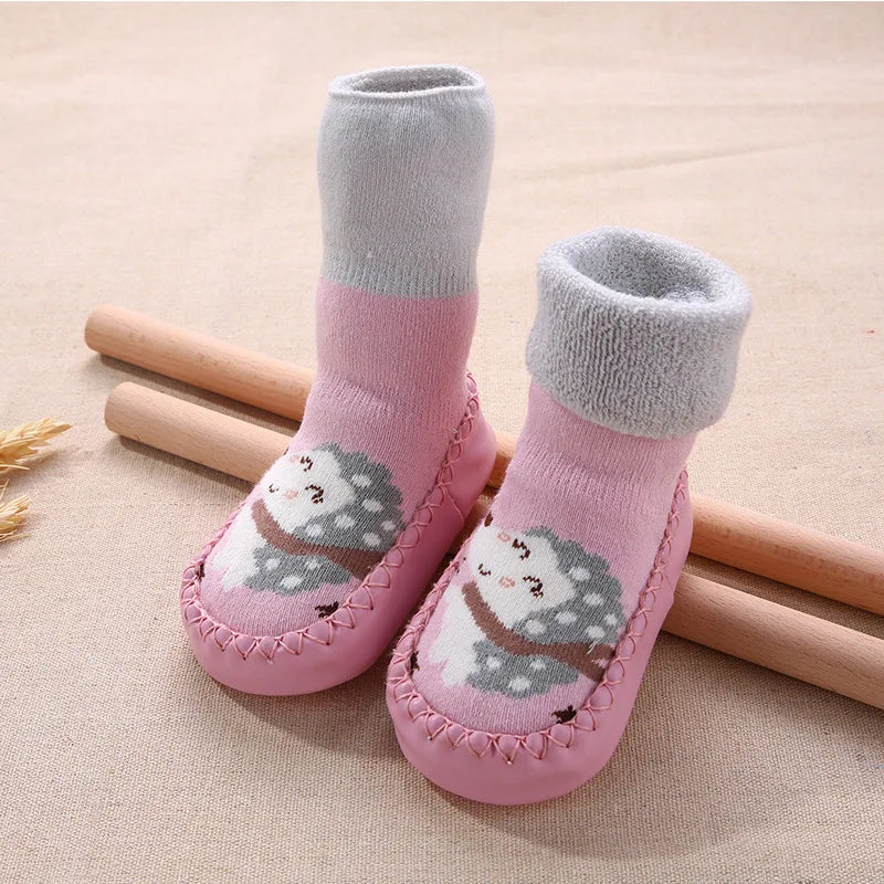 2025 Spring Autumn Toddler Thick Terry Warm Socks Shoes Baby Cute Cartoon Long Tube Non-Slip Floor Socks Boot