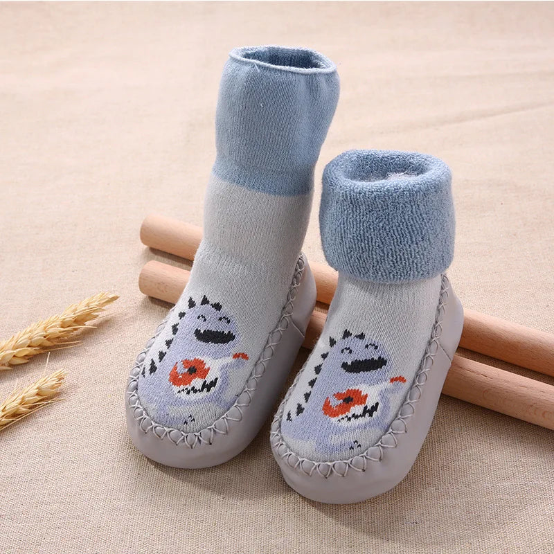 2025 Spring Autumn Toddler Thick Terry Warm Socks Shoes Baby Cute Cartoon Long Tube Non-Slip Floor Socks Boot