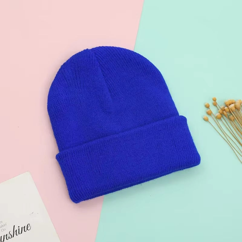 Dad Mother Kids Baby Hats for Girl Boy Newborn Beanie Infant Candy Color Winter Autumn Family Warm Knitted Parent Children Hat