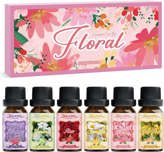 Floral Essential Oils Set, Premium Pure and Natural Essential Oils, Fragrance Oil Scented Oils Set for Oil Diffusers 6 X 10 ML - Rose, Lavender, Ylang Ylang, Chamomile, Gardenia, Cherry Blossom