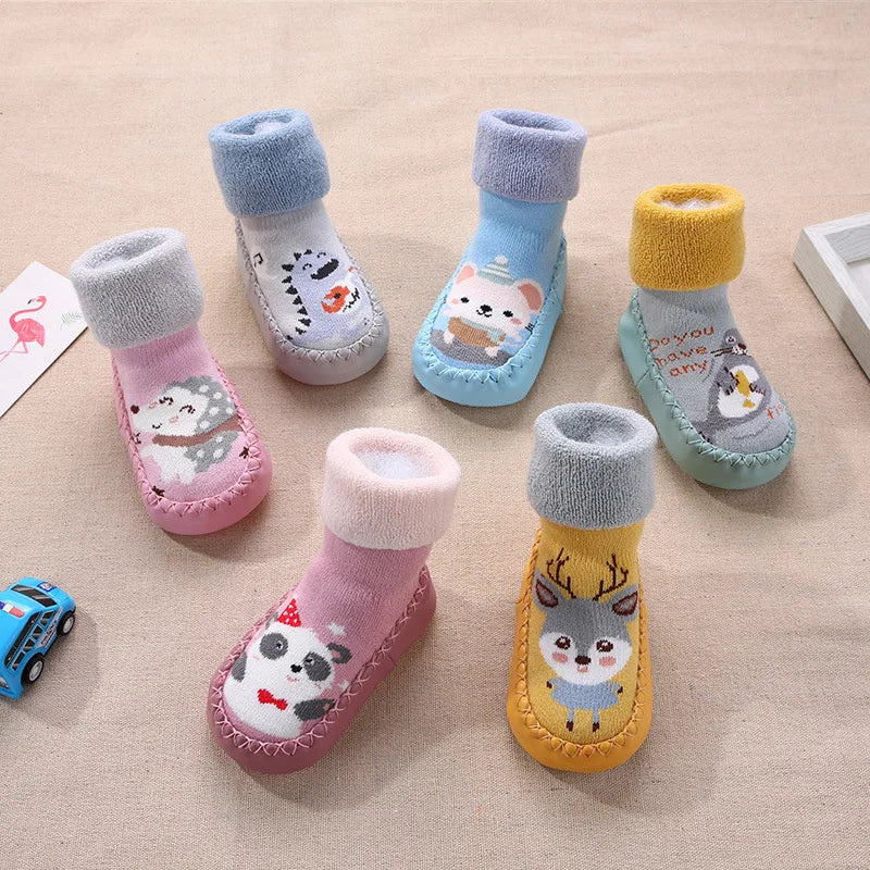 2025 Spring Autumn Toddler Thick Terry Warm Socks Shoes Baby Cute Cartoon Long Tube Non-Slip Floor Socks Boot