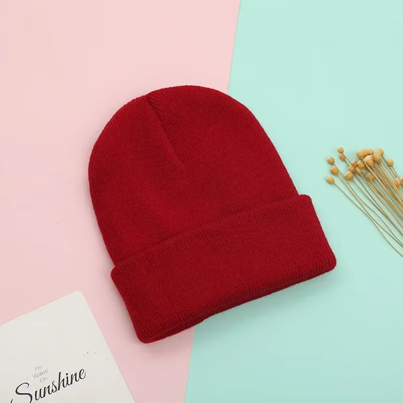 Dad Mother Kids Baby Hats for Girl Boy Newborn Beanie Infant Candy Color Winter Autumn Family Warm Knitted Parent Children Hat