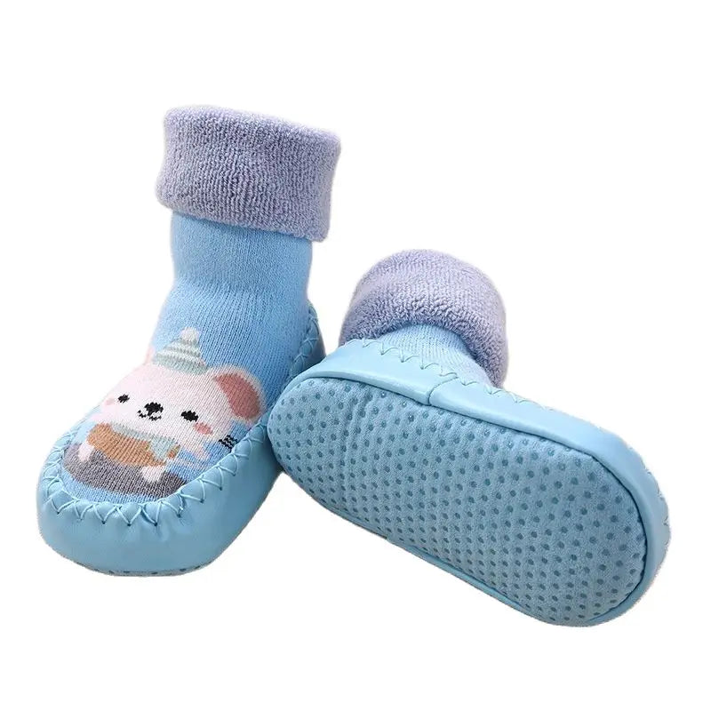 2025 Spring Autumn Toddler Thick Terry Warm Socks Shoes Baby Cute Cartoon Long Tube Non-Slip Floor Socks Boot