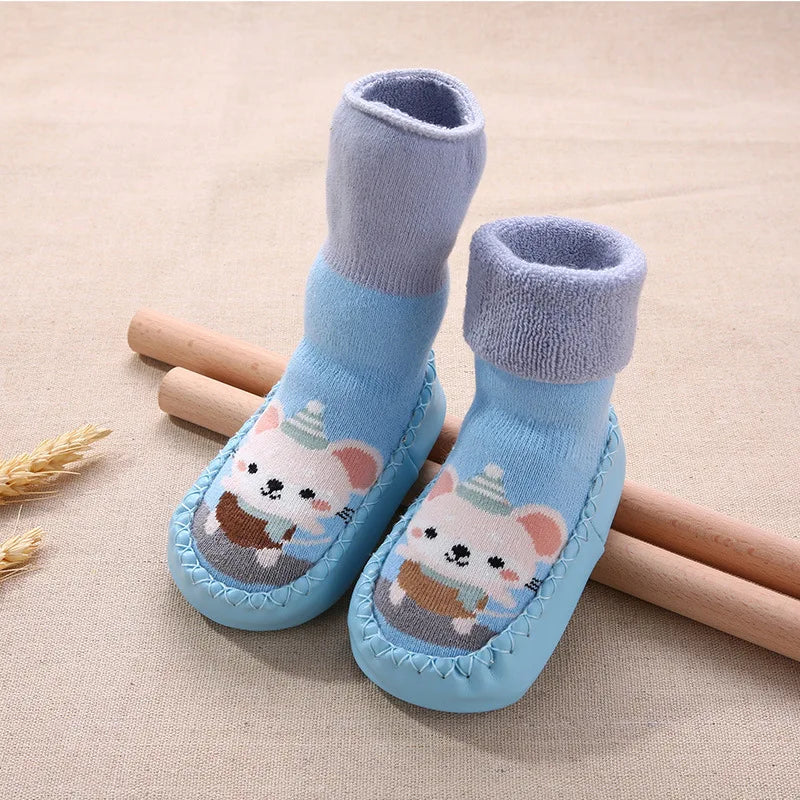 2025 Spring Autumn Toddler Thick Terry Warm Socks Shoes Baby Cute Cartoon Long Tube Non-Slip Floor Socks Boot
