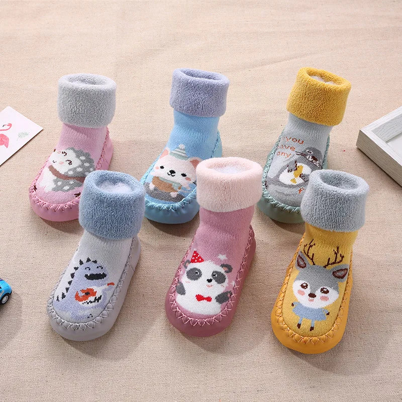 2025 Spring Autumn Toddler Thick Terry Warm Socks Shoes Baby Cute Cartoon Long Tube Non-Slip Floor Socks Boot