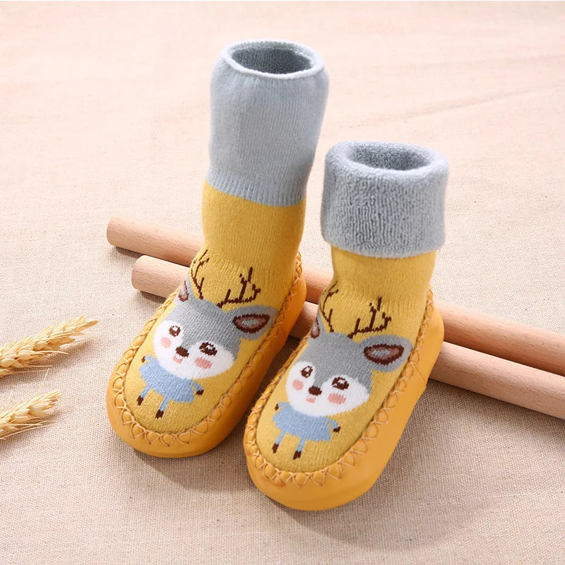 2025 Spring Autumn Toddler Thick Terry Warm Socks Shoes Baby Cute Cartoon Long Tube Non-Slip Floor Socks Boot