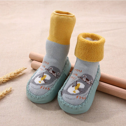 2025 Spring Autumn Toddler Thick Terry Warm Socks Shoes Baby Cute Cartoon Long Tube Non-Slip Floor Socks Boot