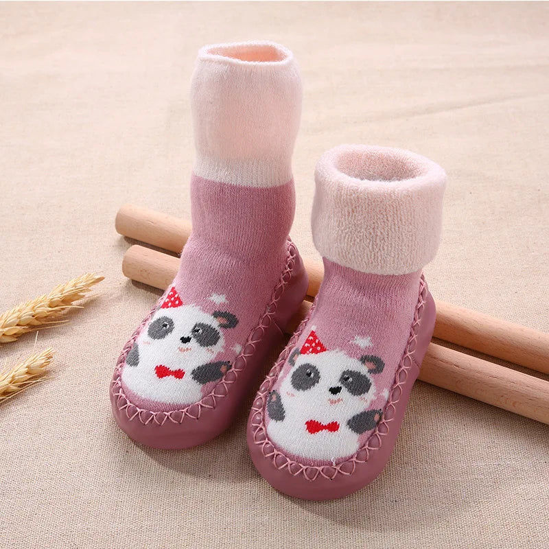 2025 Spring Autumn Toddler Thick Terry Warm Socks Shoes Baby Cute Cartoon Long Tube Non-Slip Floor Socks Boot