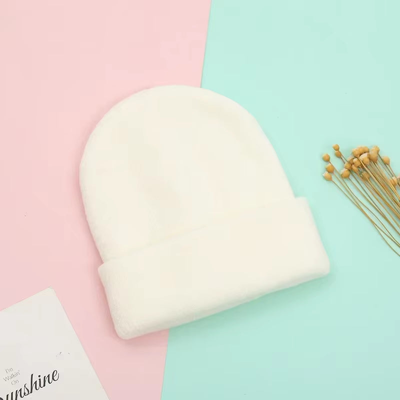 Dad Mother Kids Baby Hats for Girl Boy Newborn Beanie Infant Candy Color Winter Autumn Family Warm Knitted Parent Children Hat
